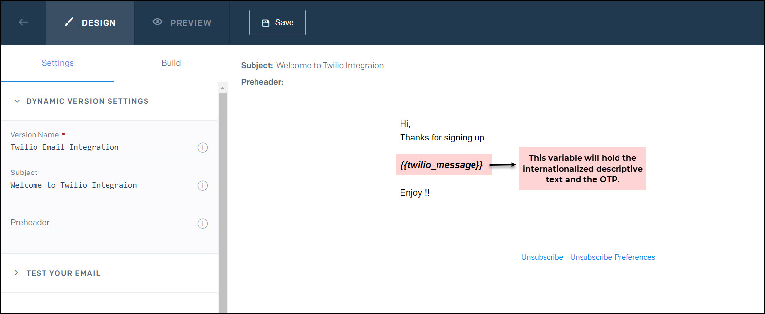 Twilio Email template