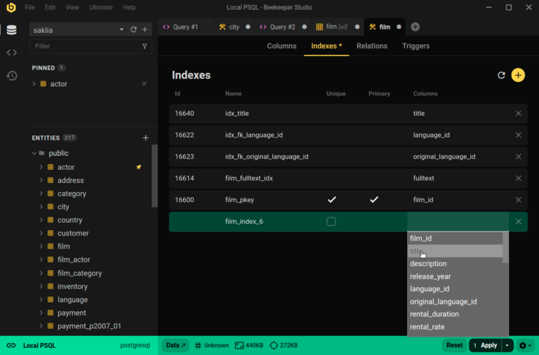 User interface of Beekeeper Studio it's a MySQL GUI landscape