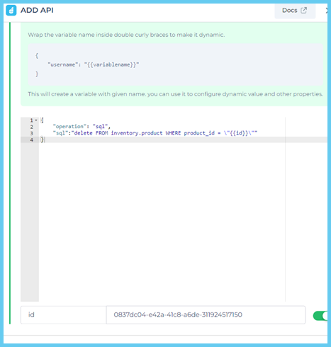PRODUCT ID USING VARIABLE 
