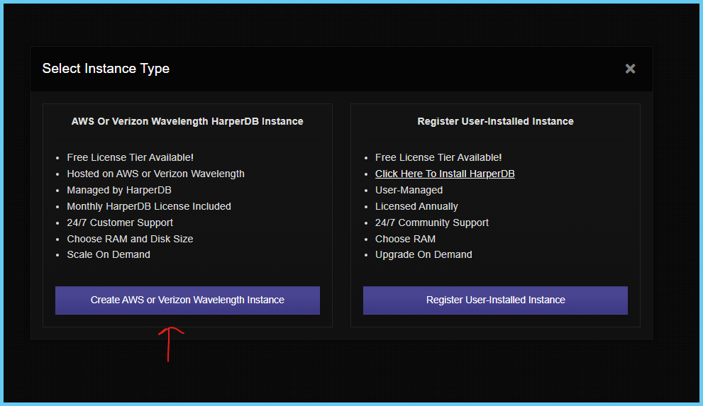 select instance type 