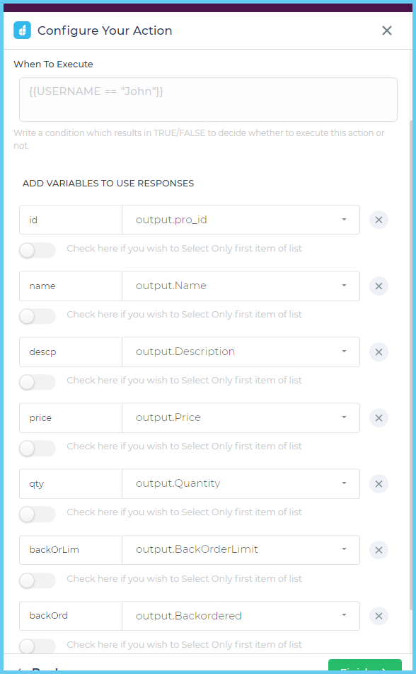 CONFIGURE YOUR ACTION 