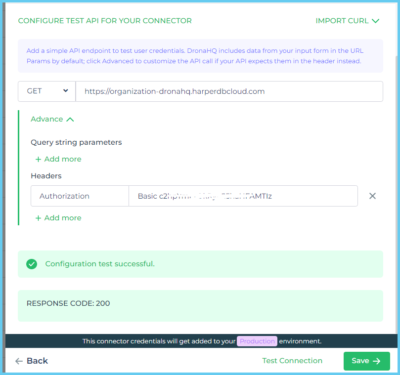configure test API 